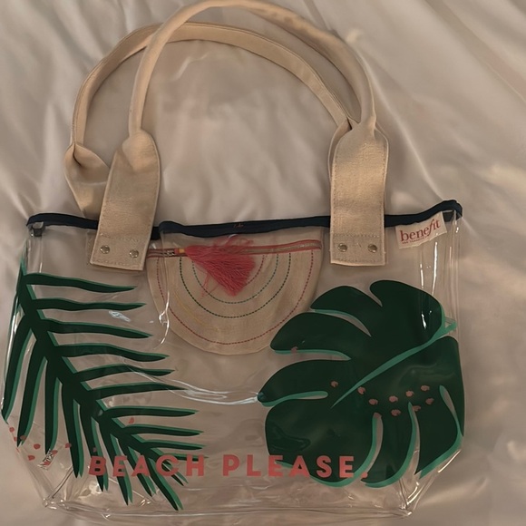Benefit Green and Cream Tropical Tote Bag - Picture 1 of 5